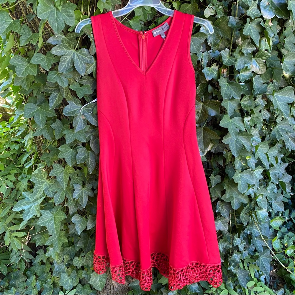 Sexy Red 💃 Donna Ricco Dress Flower lace trim ❄️ Christmas New Years Eve Party
